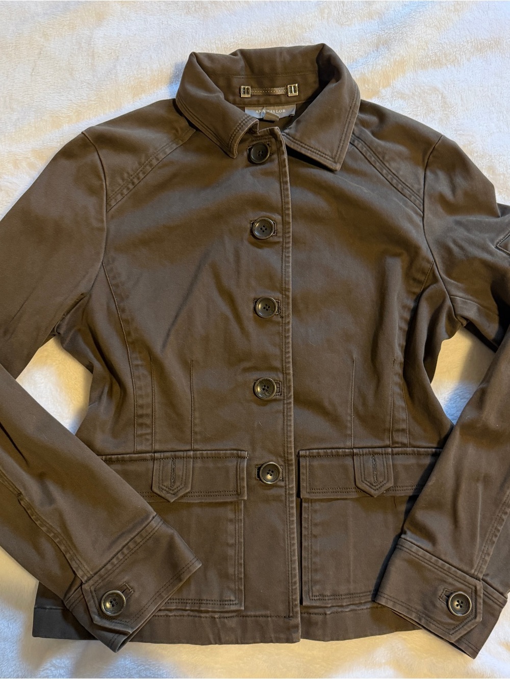 Ann Taylor Dark Brown Utility Button-Front Jacket